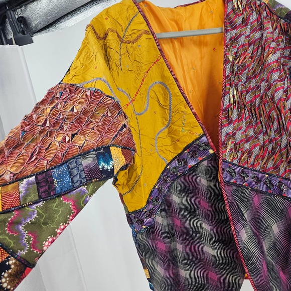 Vintage Cardigan Multicolor Patchworks Lagenlook Art to Wear Open Front Size L - Picture 5 of 5